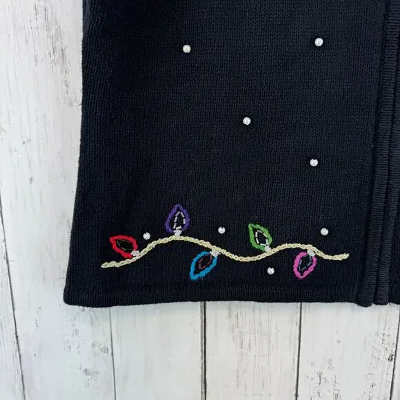 VTG Designers Originals Black Embroidered Christmas Sweater Vest Size Large - Picture 4 of 12